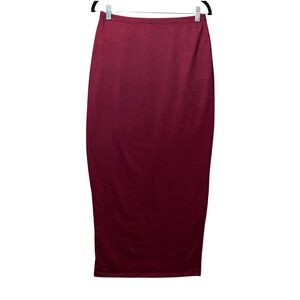 GO Couture Burgundy knit Maxi Pencil Skirt Size L Stretchy Pull On